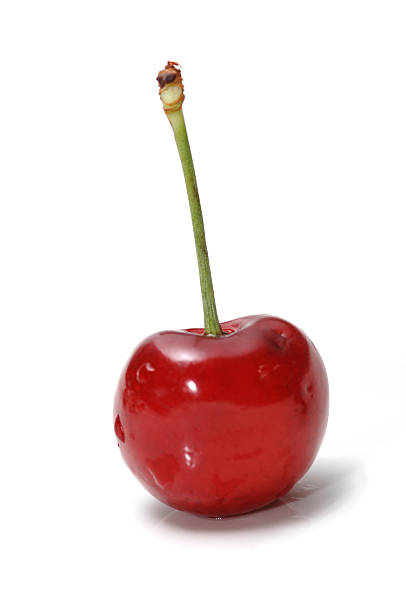 istock cherry single isolated against white red with stalk 92459338