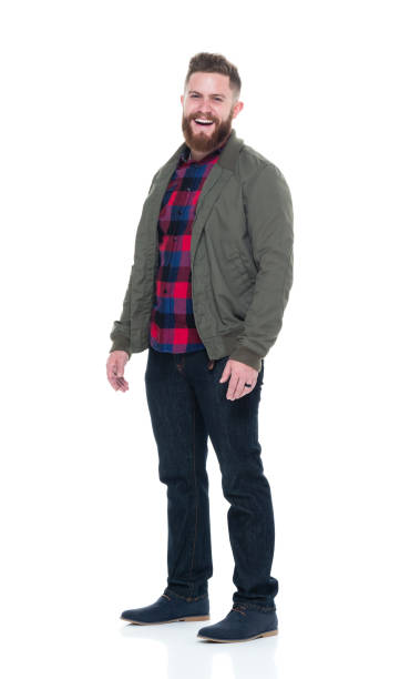 Man in bomber jacket and plaid shirt Man in bomber jacket and plaid shirt man beard plaid shirt stock pictures, royalty-free photos & images
