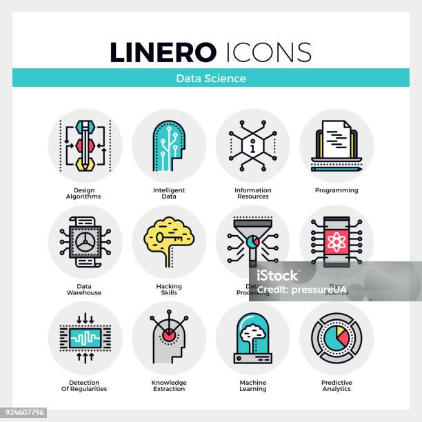 Data Science Linero Icons Set Stock Illustration - Download Image Now - Artificial Intelligence, Icon Symbol, Brain