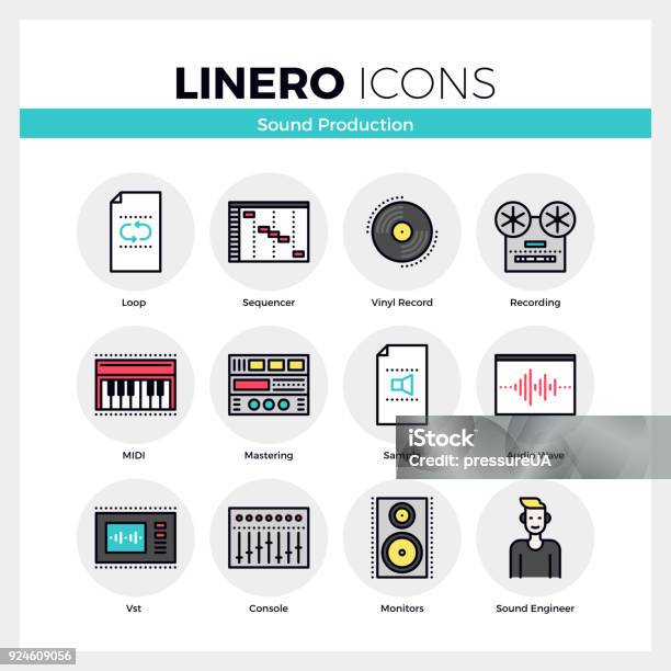 Sound Production Linero Icons Set Stock Illustration - Download Image Now - Sound Effect, Sound Engineer, Analog