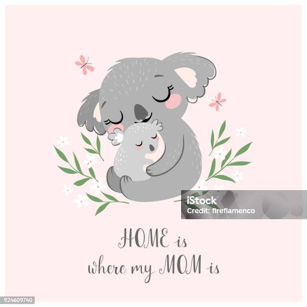 Cute Koala Mom And Baby Stock Illustration - Download Image Now - Koala, Mother's Day, Animal