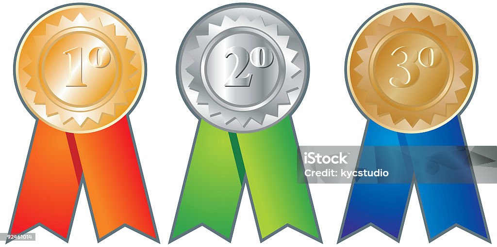 Primeiro segundo terceiro-três medalhas - Royalty-free Azul Ilustração de stock