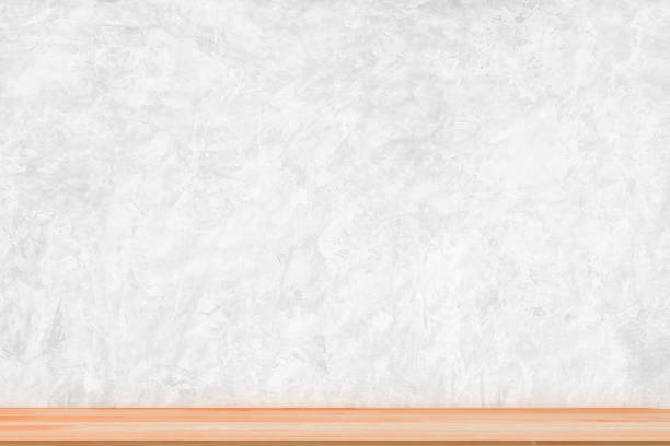 istock Wooden table top on grunge Concrete wall background template display 924617748