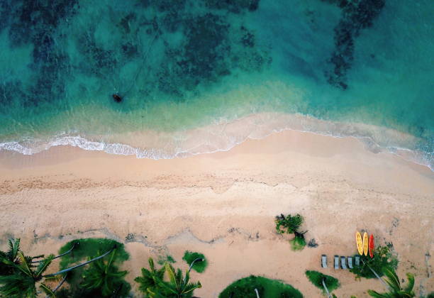 Aerial photo of Caribbean Sea, Las Terrenas stock photo