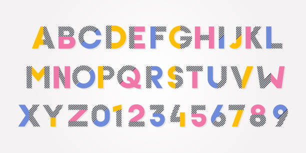 Vector trendy cheerful alphabet font and numbers vector eps10 word cool stock illustrations
