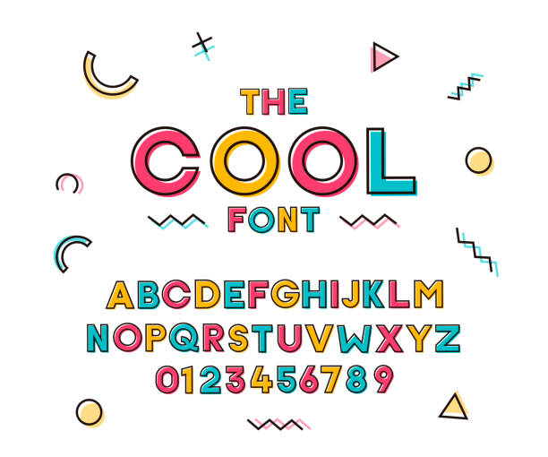 Modern trendy geometric colorful font. Vector cheerful design vector eps10 word cool stock illustrations