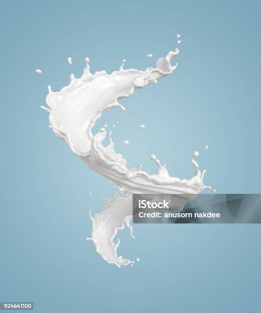 Twisted Milk Splash Isolated On Background Stock Photo - Download Image Now - Splashing, Milk, Three Dimensional