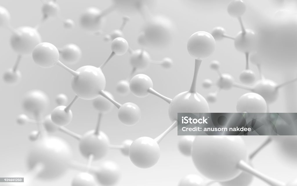 white molecule or atom white molecule or atom, Abstract Clean atom or molecule structure for Science or medical background, 3d illustration. Molecule Stock Photo