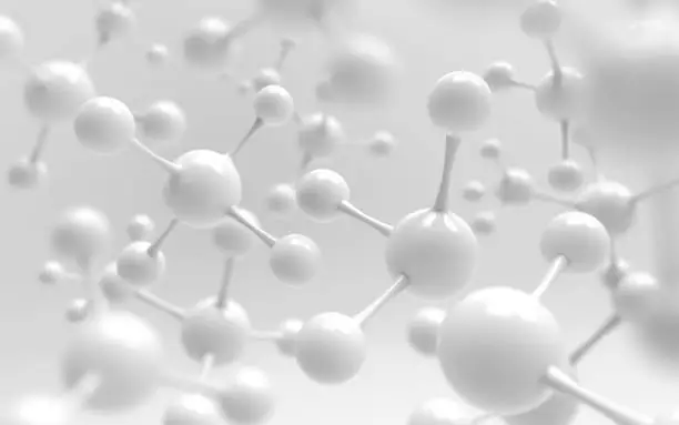 white molecule or atom, Abstract Clean atom or molecule structure for Science or medical background, 3d illustration.