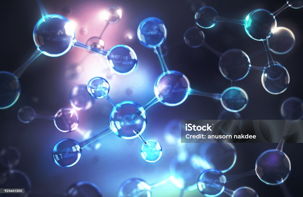 Energy of molecule or atom Energy of molecule or atom, Abstract atom or molecule structure for Science or medical background, 3d illustration. Molecule Stock Photo