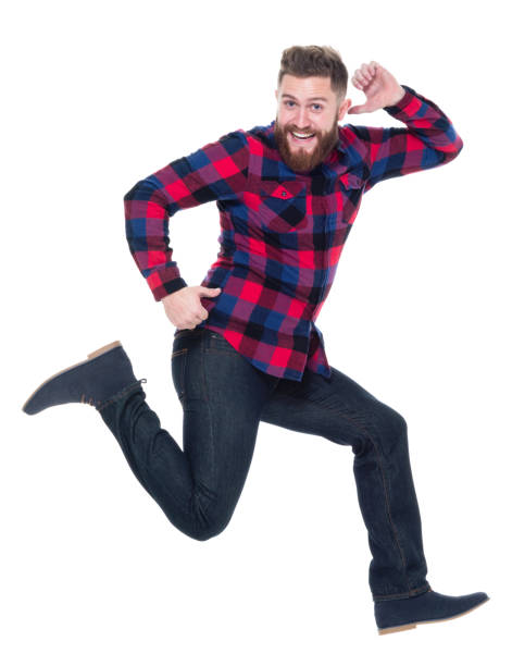 istock Attractive man in plaid shirt being active 924641400