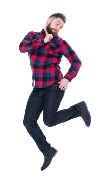istock Attractive man in plaid shirt being active 924641432
