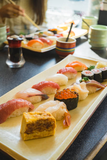 istock Traditional Japanese sushi set in the restaurant. 924649128