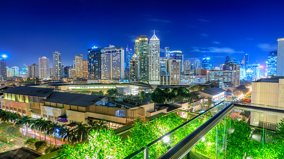 Manila, Philippines - Feb 24, 2018 : Eleveted, night view of Makati, the business district of Metro Manila, Philippines
