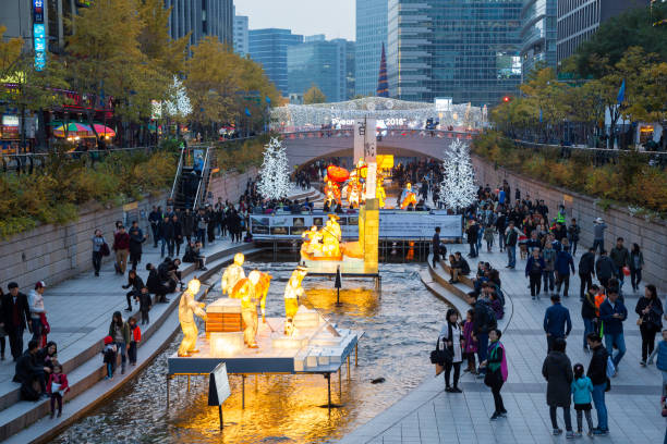Seoul, South Korea - November, 11: Cheonggyecheon stream lantern festival at night.