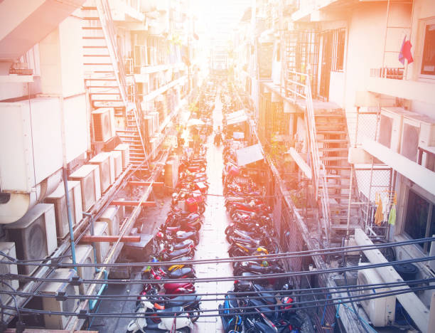 istock Motorcycle parking in narrow congested road 924663118