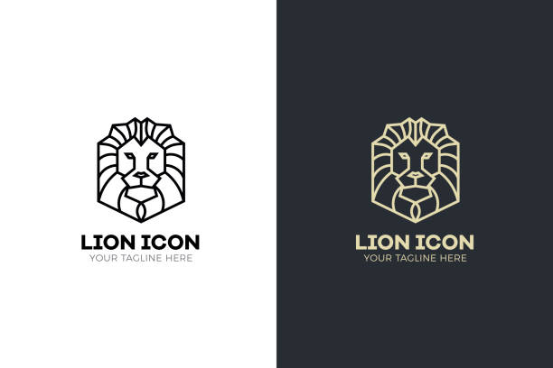 ilustraciones, imágenes clip art, dibujos animados e iconos de stock de león geométrica estilizada cabeza de ilustración. diseño tribal de vector icono - leo
