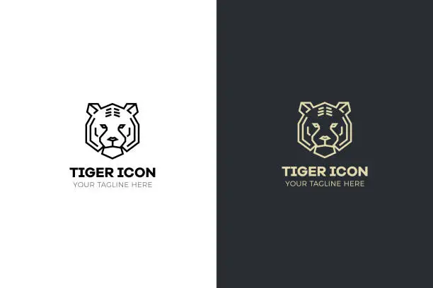 Vector illustration of Stylized geometric Tiger head illustration. Vector icon tribal design