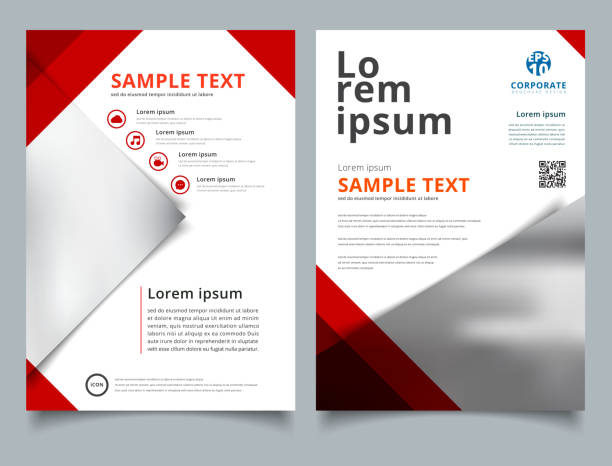 istock Brochure Template geometric triangle red color with image background and simple text. Business book cover design. 924663562