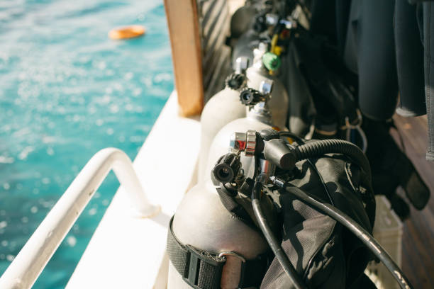 istock Close up diving equipment on board the boat close up 924667586
