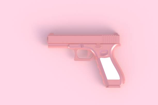 istock Beside view of pink semi automatic 9x19 handgun isolated on pink background, 3D rendering 924667806