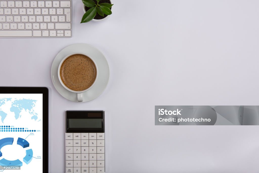 Modern working Place on White Office Desk Accessibility Stock Photo