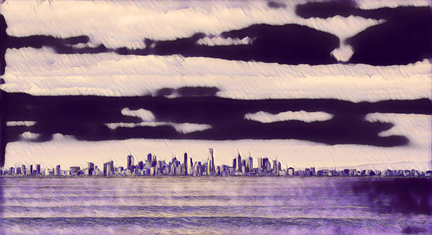 istock Digital drawing of Melbourne CBD skyline 924677076