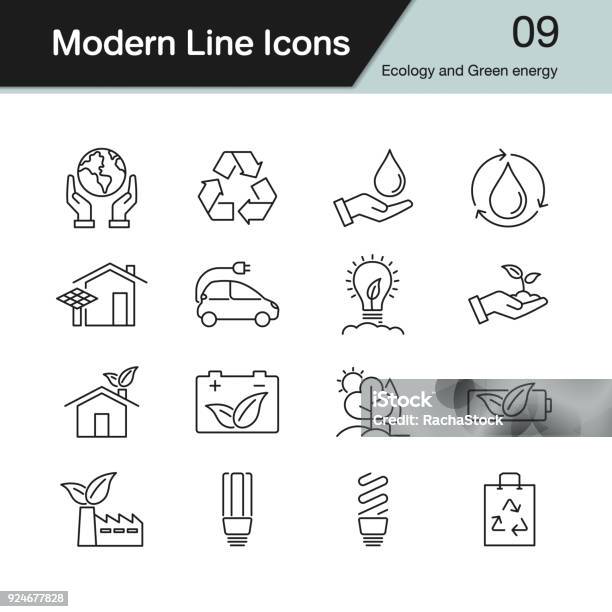 Ecology And Green Energy Icons Modern Line Design Set 9 Stock Illustration - Download Image Now
