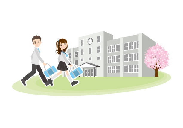 Middle school friends illustration Illustration of a person and the building junior high stock illustrations