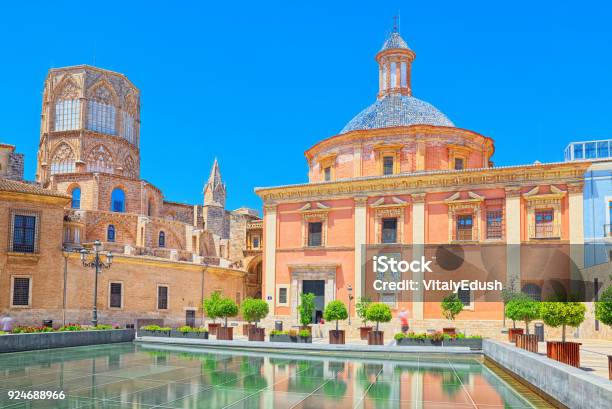Valencia Square Of The Virgin Saint Mary And Basilica Of The Mother Of God Helpless Almoina Archaeological Center Stock Photo - Download Image Now