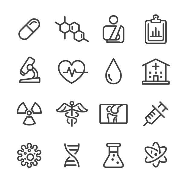 Medical Icon Set - Line Series Medical, healthcare and medicine, science, healthy lifestyle, stop narcotics stock illustrations