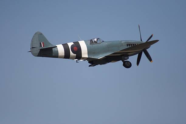 spitfire im flug - spitfire airplane world war ii airshow stock-fotos und bilder