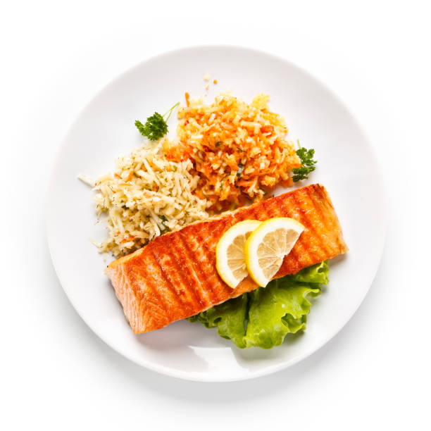 Fish dish - grilled salmon and vegetable salad