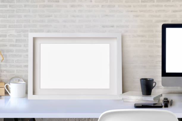 istock Mock up poster, office desktop retro space 924695226