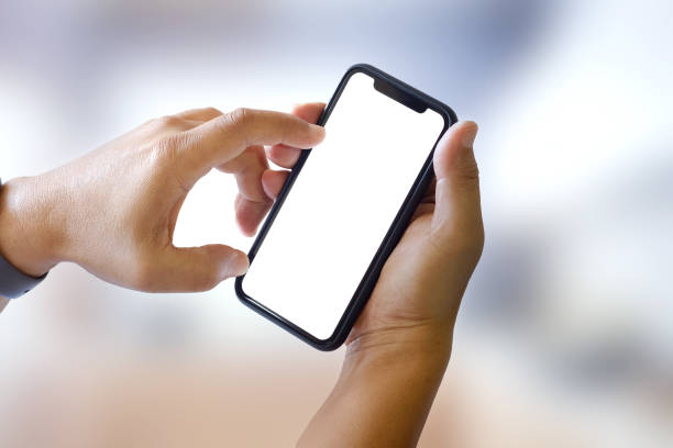 istock Man using smartphone, Mobile phone showing blank screen for graphic display montage. 924698808