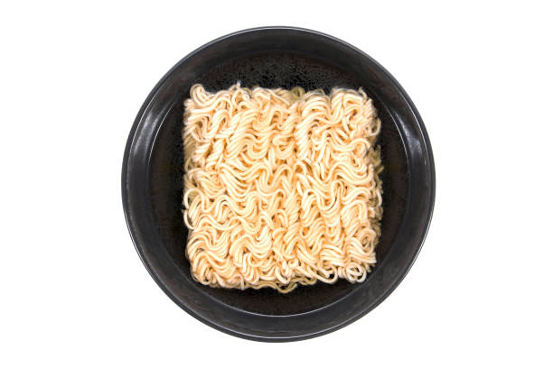 Noodles in bowl isolated on white background