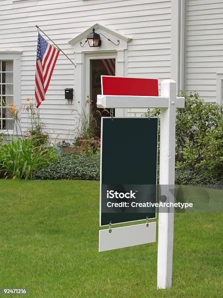 American Flag And Real Estate Sign Stock Photo - Download Image Now - American Flag, Blank, Color Image