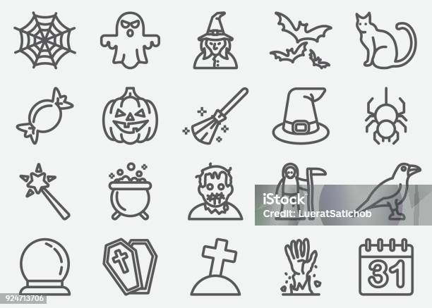 Halloween And Ghost Line Icons Stock Illustration - Download Image Now - Icon Symbol, Halloween, Jack O' Lantern