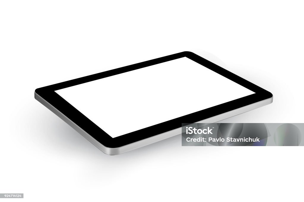 Negro de la tableta con pantalla en blanco a su vez - para la acción - arte vectorial de Tableta digital libre de derechos