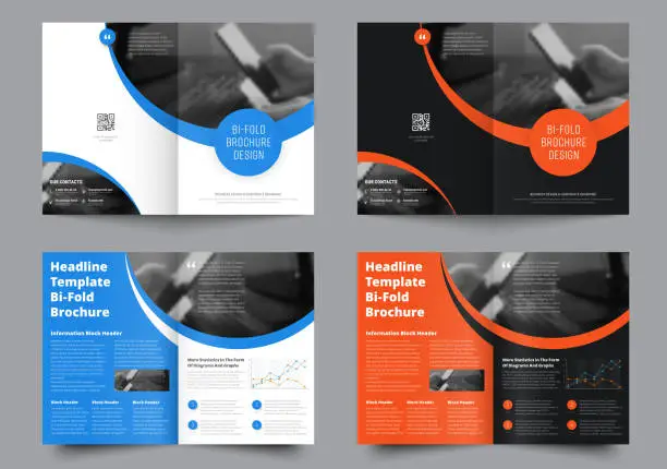 Vector illustration of template of two bifold brochures with round elements for the title and photo.