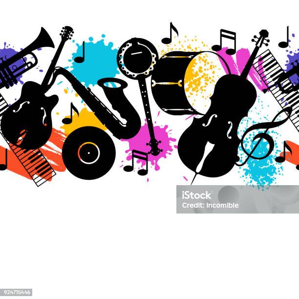 Jazz Music Seamless Pattern With Musical Instruments Stock Illustration - Download Image Now