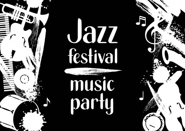 illustrations, cliparts, dessins animés et icônes de musique festival jazz groupe grunge affiche avec instruments de musique - cello musical instrument classical music music