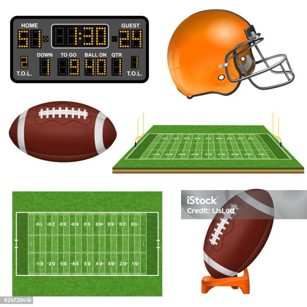 American Football Realistic Icons Stock Illustration - Download Image Now - American Football - Sport, American Football - Ball, American Football Field