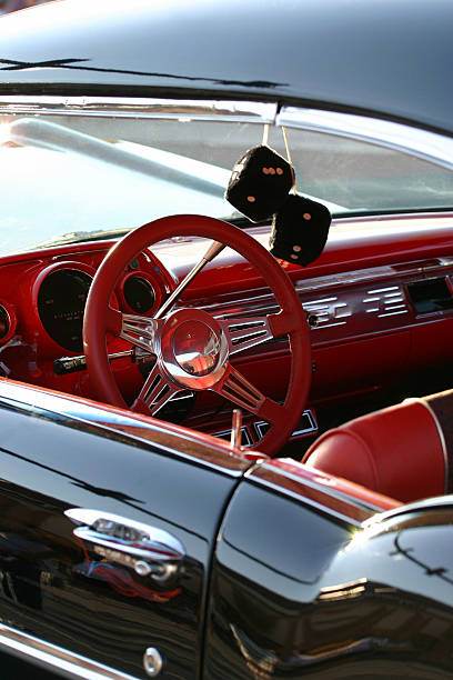 istock A retro car with red interior and a black exterior 92472131