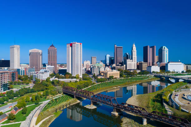 istock Columbus Skyline Aerial With River, Parks, and Railway Bridge 924721326
