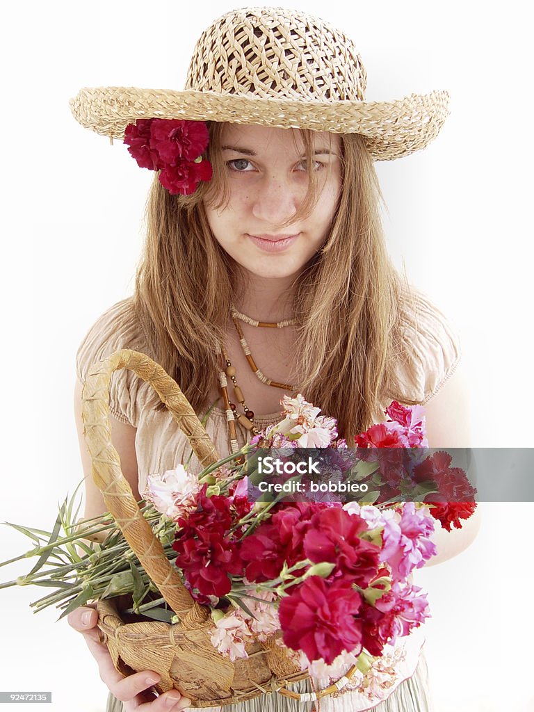 Terre fille série-Panier de fleurs - Photo de Adolescent libre de droits