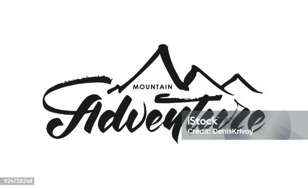 Hand Drawn Modern Brush Lettering Composition Of Mountain Adventure Stock Illustration - Download Image Now