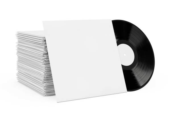 istock Old Vinyl Record Disk in Blank Paper Case with Free Space for Your Design near Stack of Record Disk. 3d Rendering 924729402