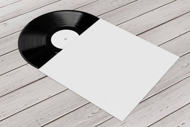 alte vinyl record platte in leere hülle mit freiem speicherplatz für ihr design. 3d rendering - schallplatte hülle stock-fotos und bilder