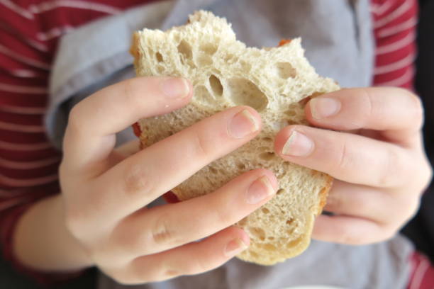 istock Close-up of hands holding a half eaten sandwich. 924732788